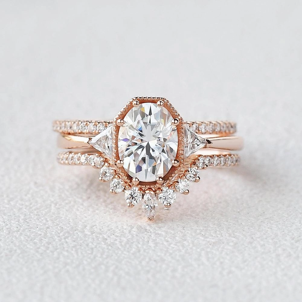 Geometric Moissanite Retro Style Ring Set 3pcs Fashionable Look