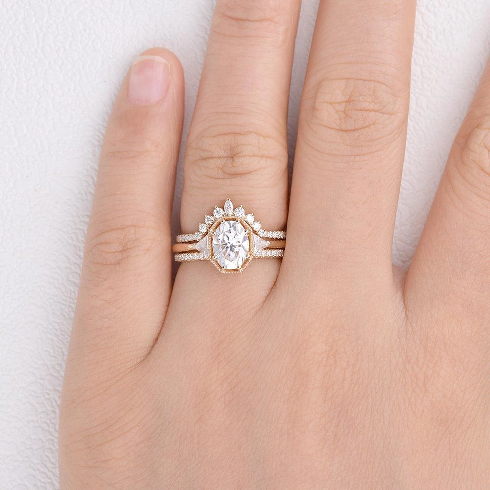 Soft Accent Geometric Moissanite Retro Style Ring Set 3pcs