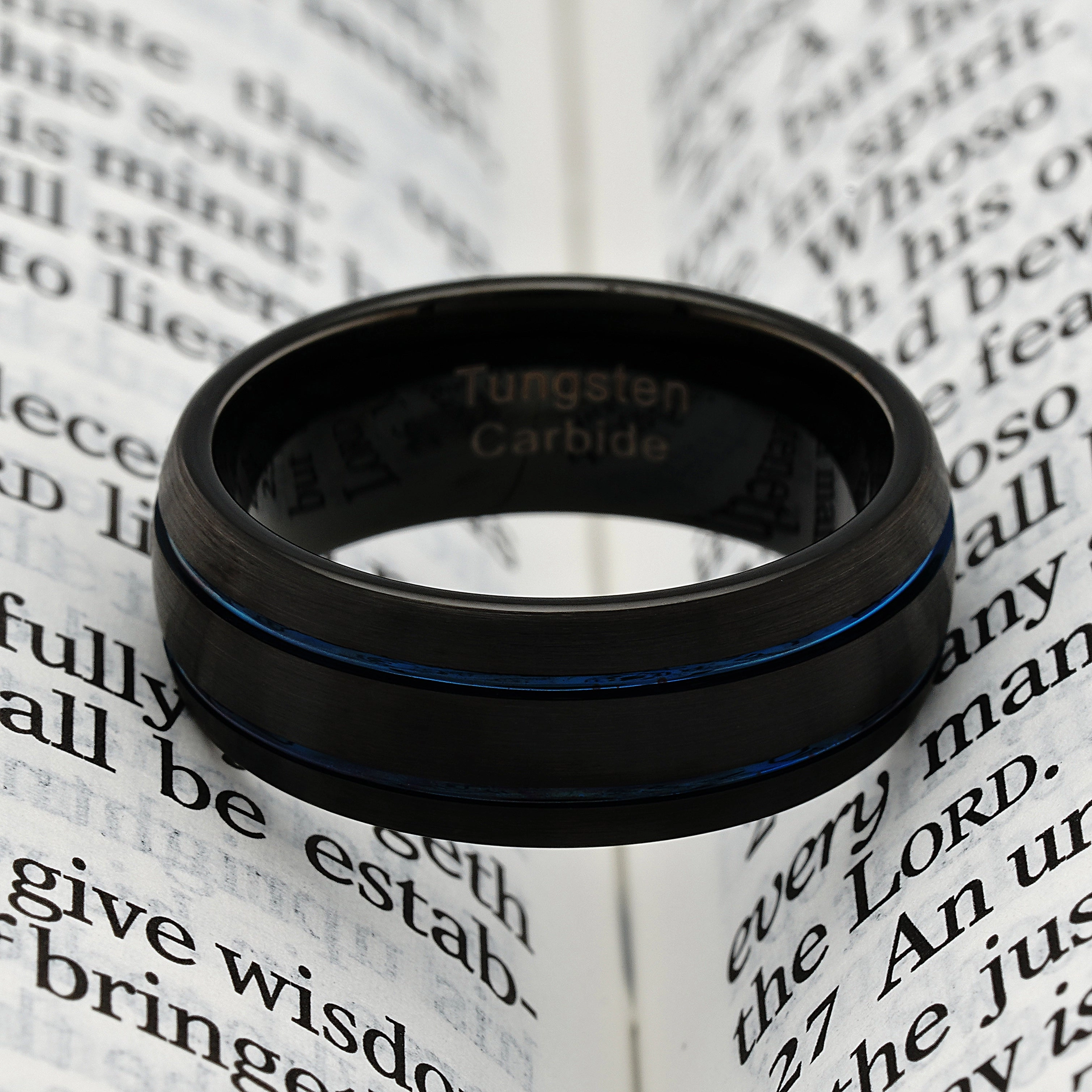 Wedding Favor Minimal Balance 100S JEWELRY Engravable Black Dome Band Blue Double Groove Men's Tungsten Wedding Rings Size 6-16