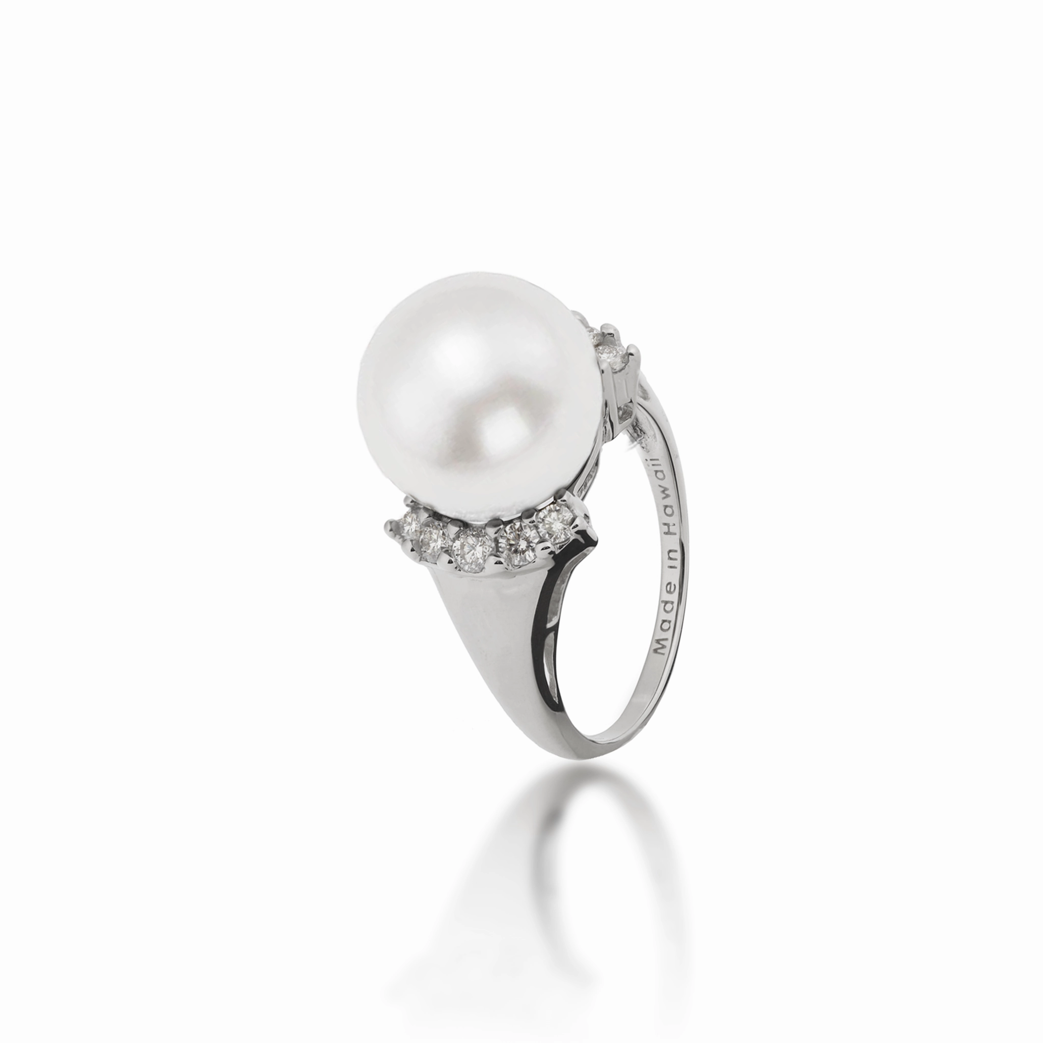 South Sea White Pearl Ring in White Gold with Diamonds - 12-13mm Understated Spark Dainty Touch
