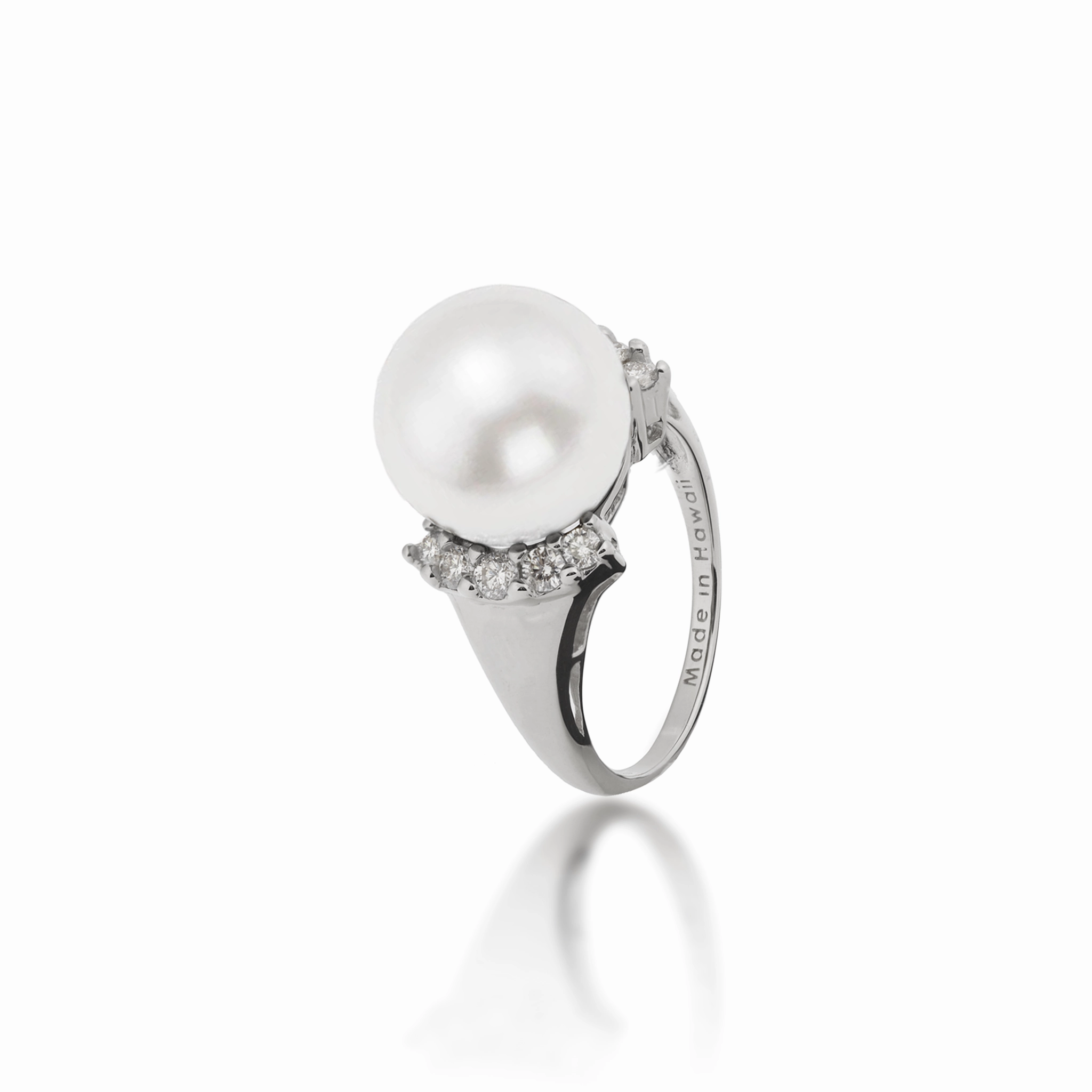 South Sea White Pearl Ring in White Gold with Diamonds - 12-13mm Stylish Choice