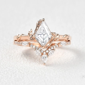 Unique Finish Kite Cut Moissanite Leafy Engagement Ring Sets 2pcs - Lark