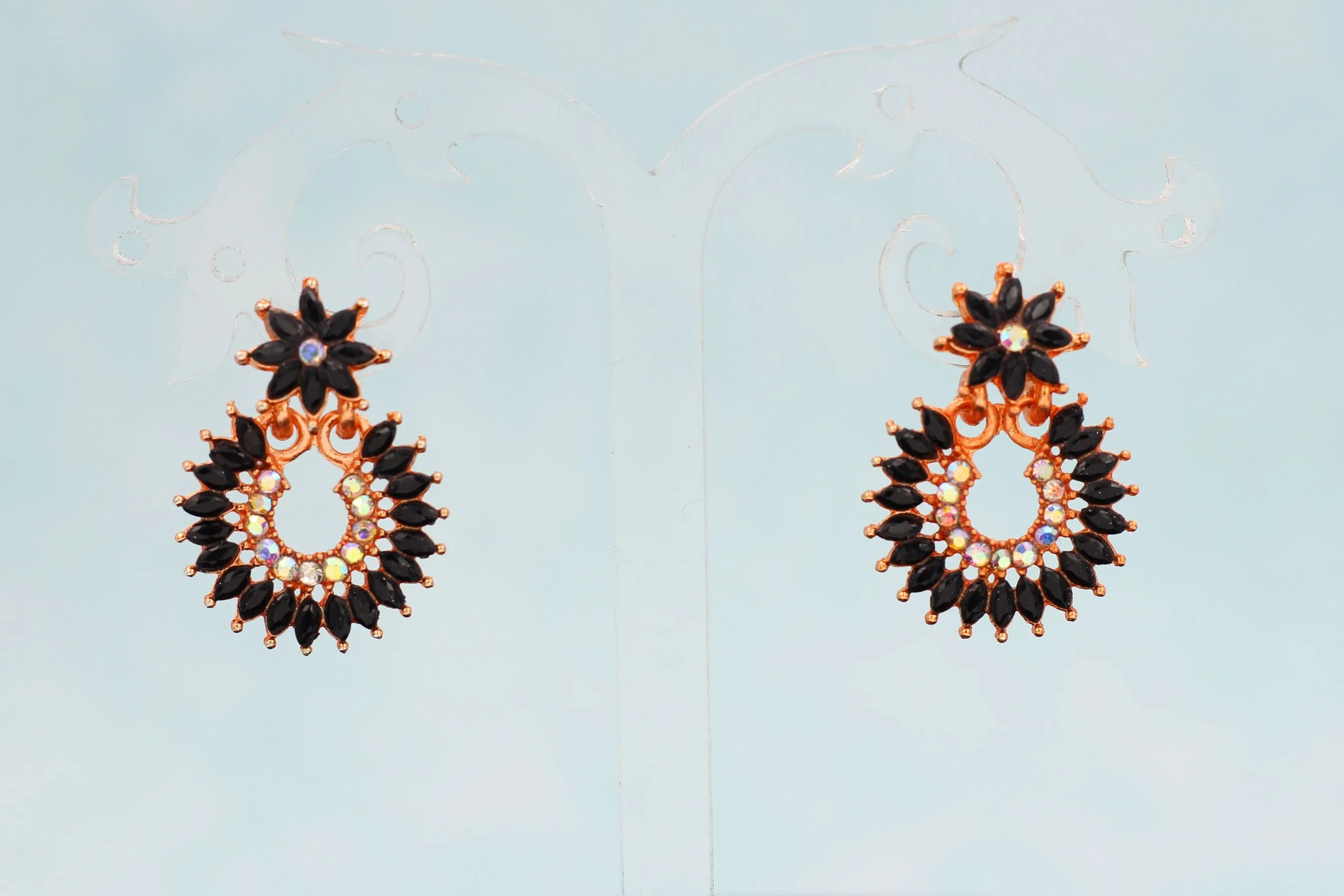 Glamorous Gold-Plated Chandelier Earrings With Brilliant Artificial Stones