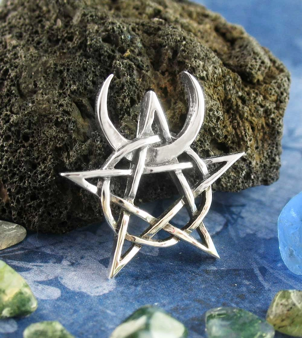 Event Accent Horned God Crescent Moon Pentacle Pendant, Handmade