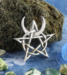 Event Accent Horned God Crescent Moon Pentacle Pendant, Handmade