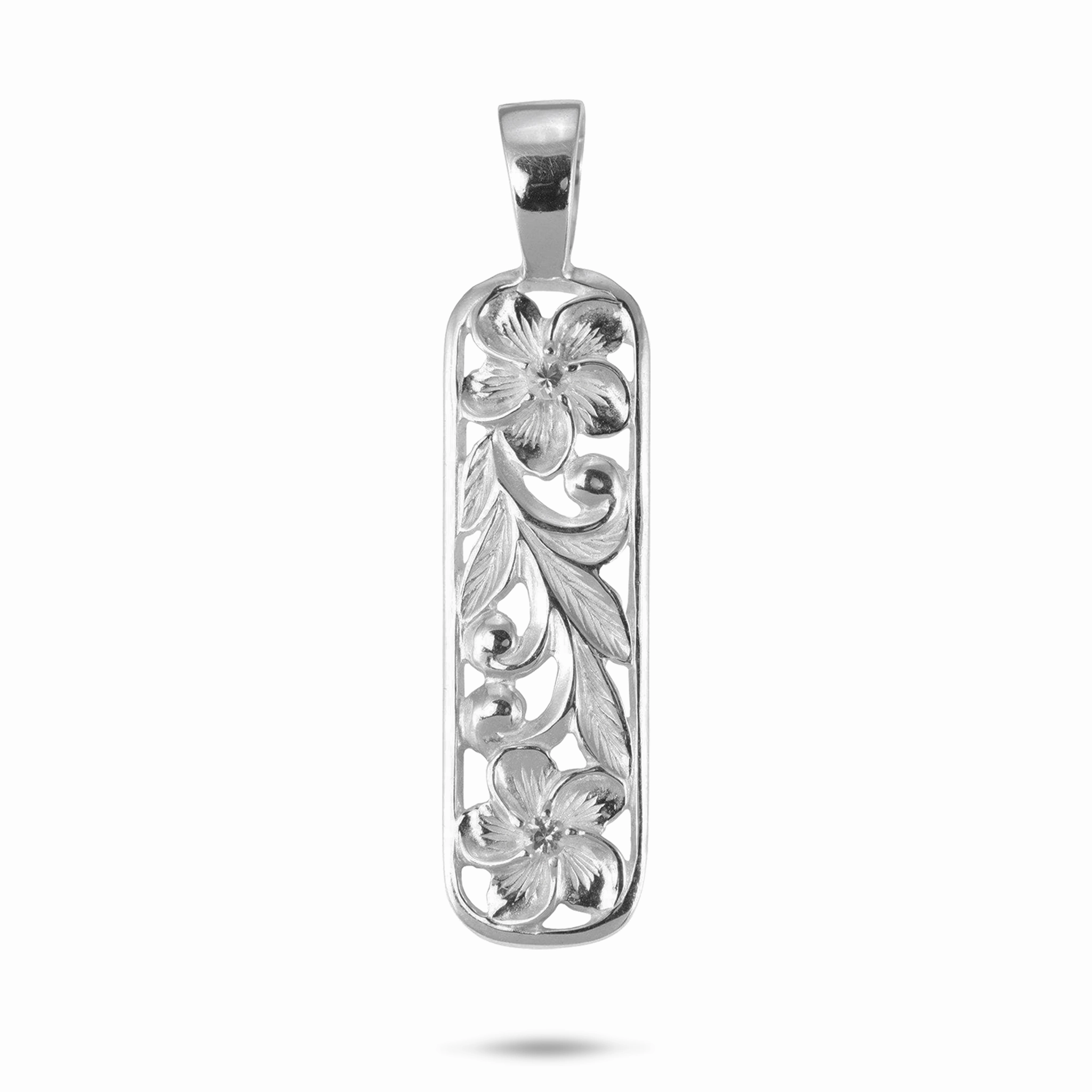 Glam Glow Hawaiian Heirloom Plumeria Pendant in Sterling Silver with White Sapphire - 41mm