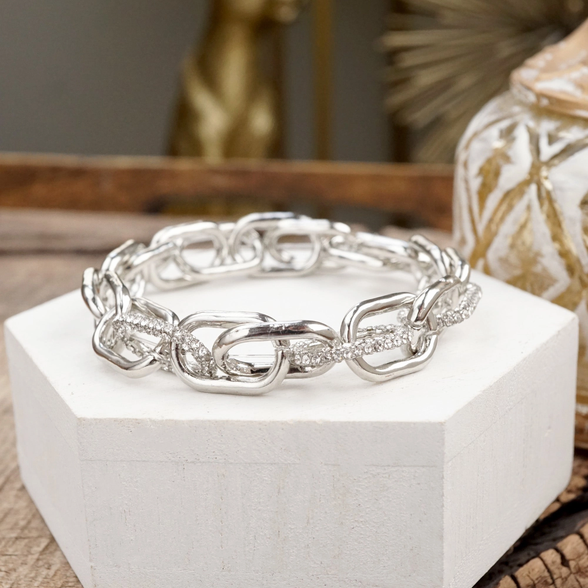 Senior Loved Gleam Links ?C Chunky Chain Stretchy Bracelet with Crystal Accents
