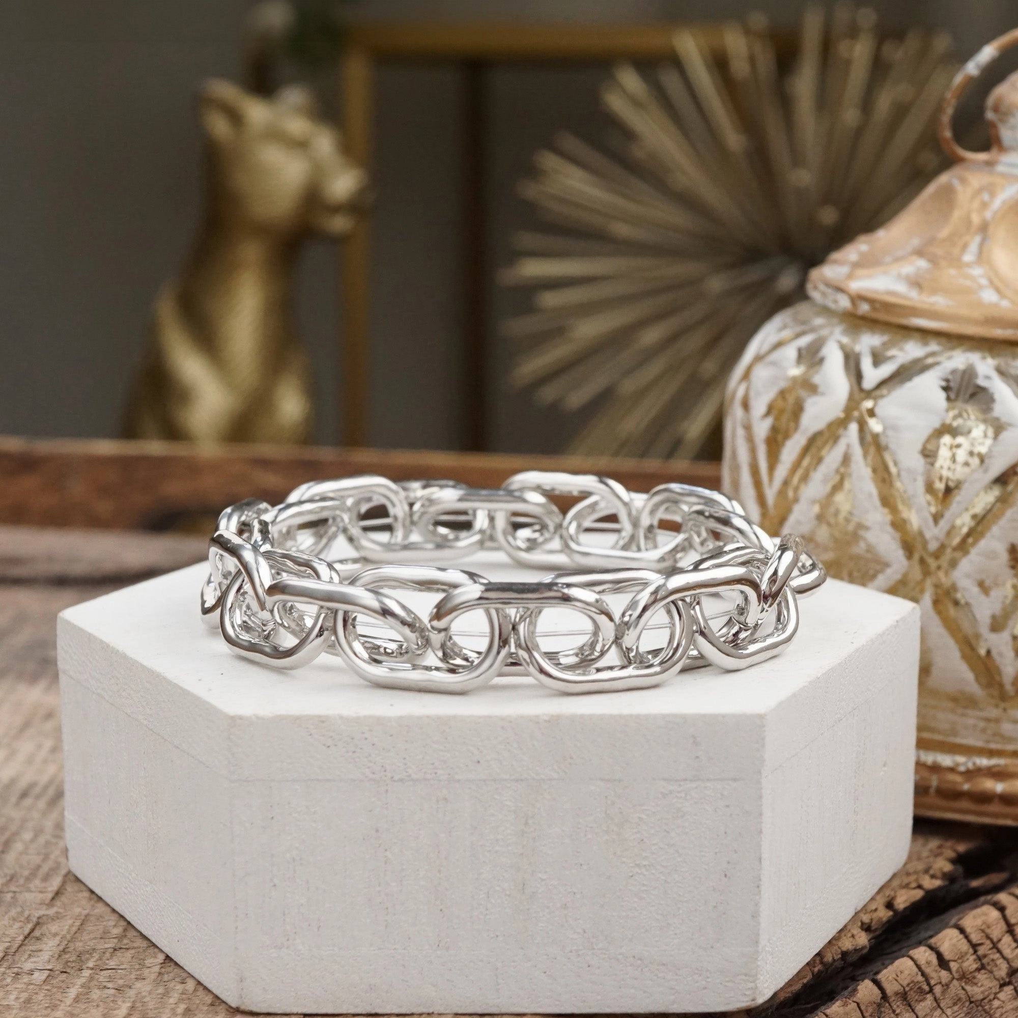 All-Inclusive Mixes Gleam Links ?C Chunky Chain Stretchy Bracelet with Crystal Accents