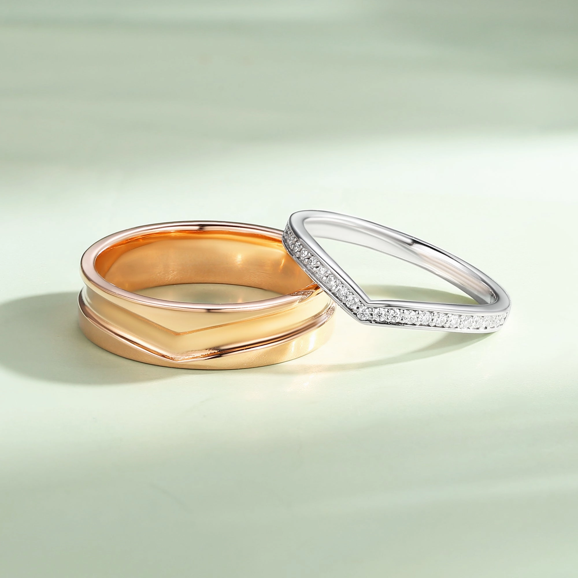 Daily Match Timeless Treasures Two-tone Minimalism Moissanite Couple Ring Set 2pcs - Blend