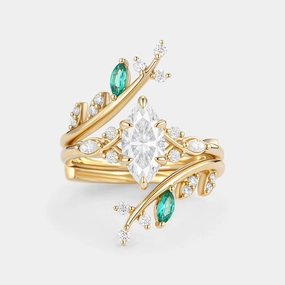 Marquise Cut Moissanite Cluster Engagement Ring Set 2pcs Exclusive Treasures