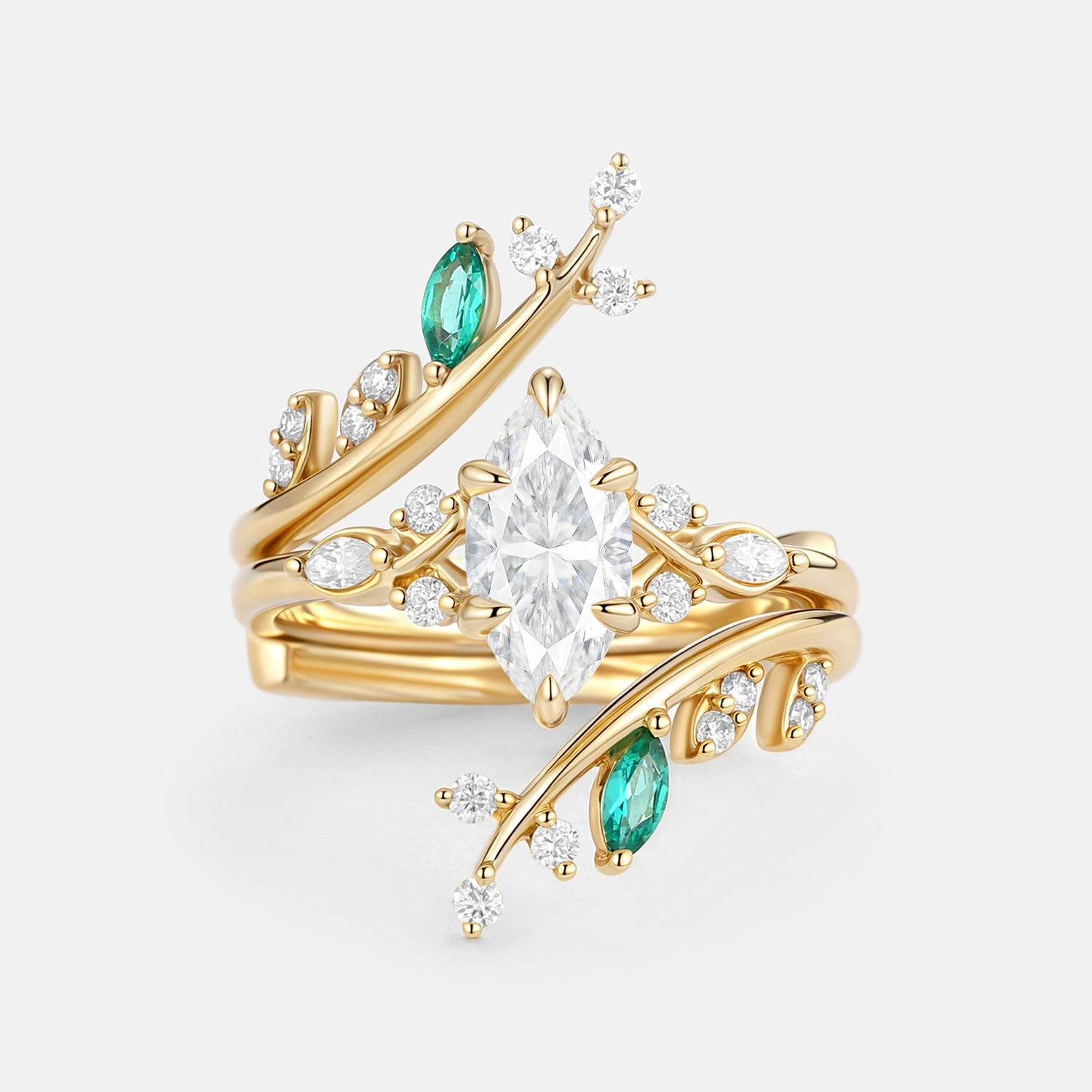 Marquise Cut Moissanite Cluster Engagement Ring Set 2pcs Exclusive Treasures