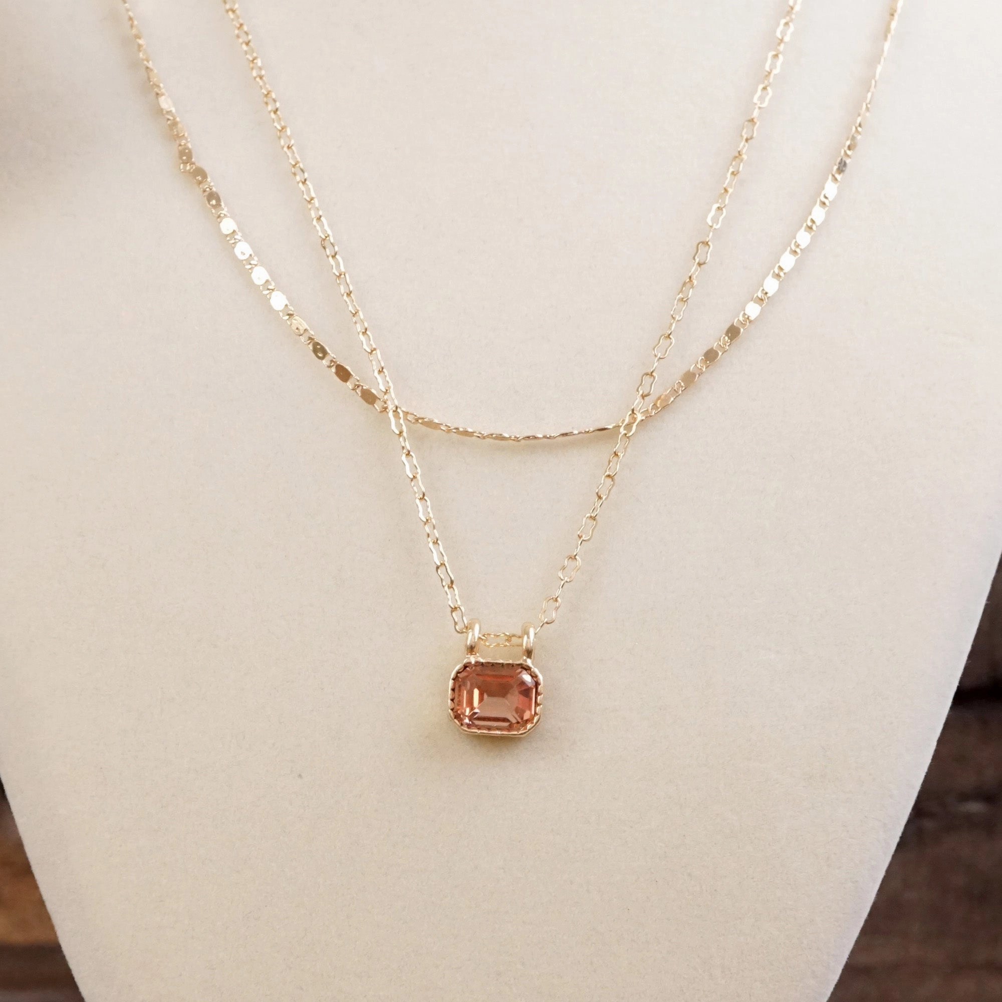 Glimmered Layers ?C Double Chain Necklace with Emerald-Cut Crystal Special Occasion Item Lovely Ornament