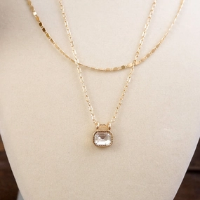 Glimmered Layers ?C Double Chain Necklace with Emerald-Cut Crystal Exclusive Adornment