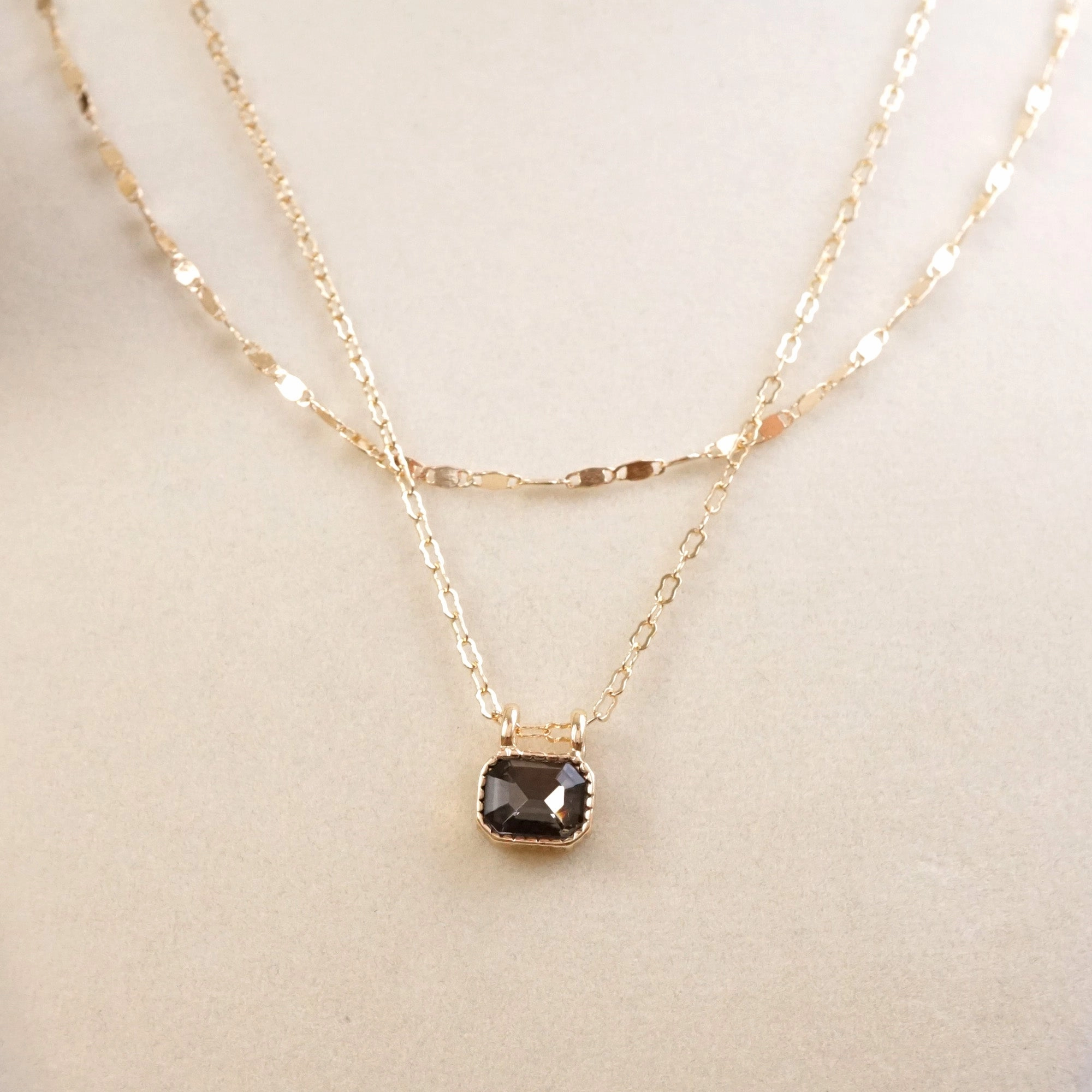 Glimmered Layers ?C Double Chain Necklace with Emerald-Cut Crystal Classic Outfit
