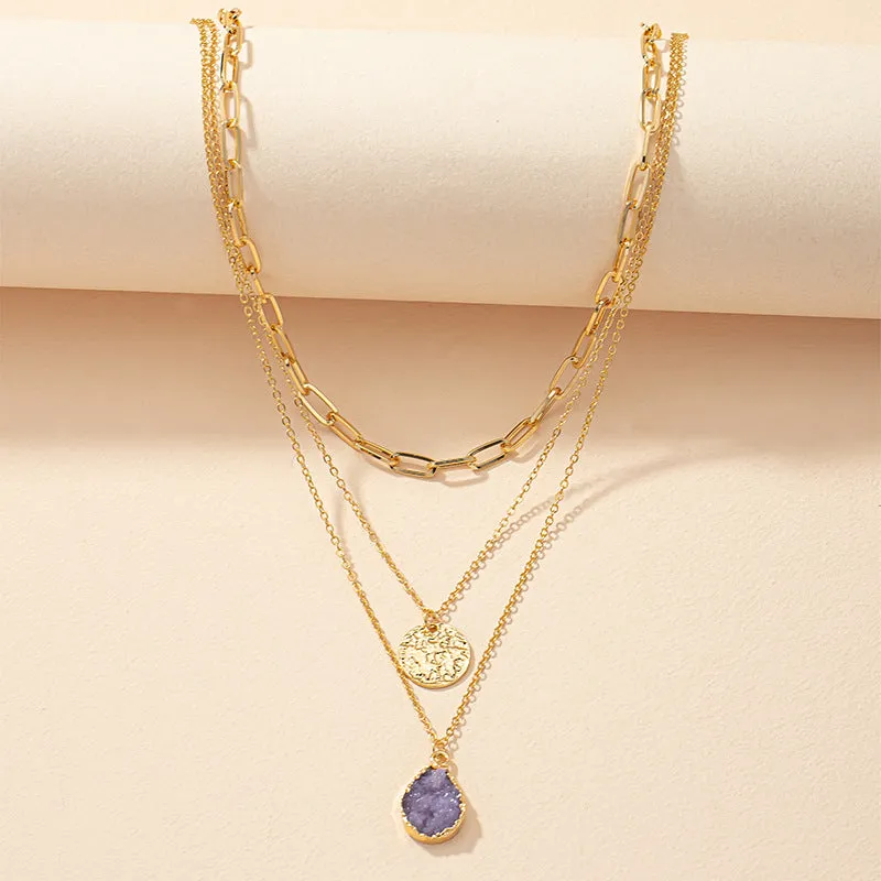 Glimmering Crystal Coin Pendant Necklace - European and American Chic Collarbone Chain