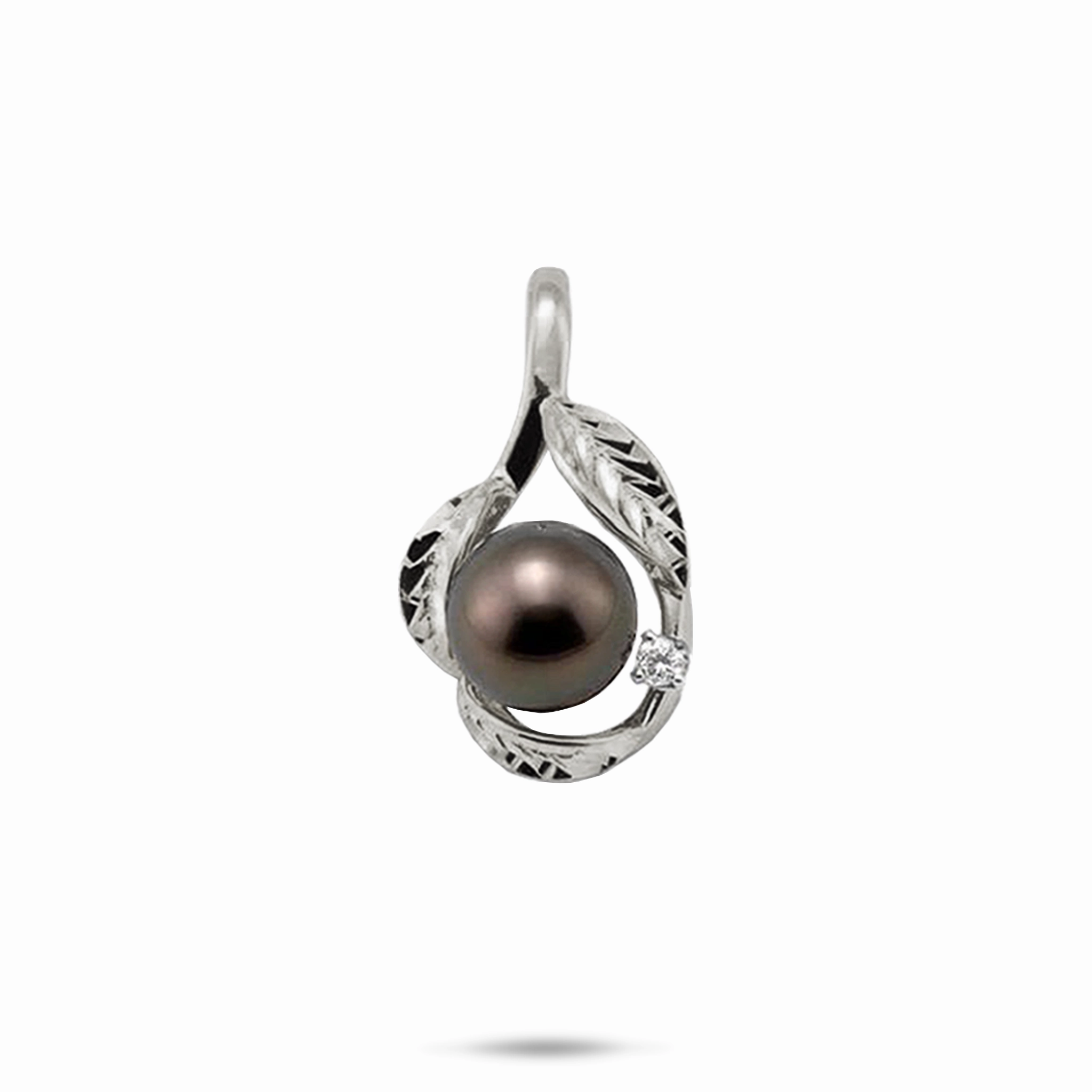 Maile Tahitian Black Pearl Pendant in White Gold with Diamond - 9-10mm Radiant Design Chic Duo