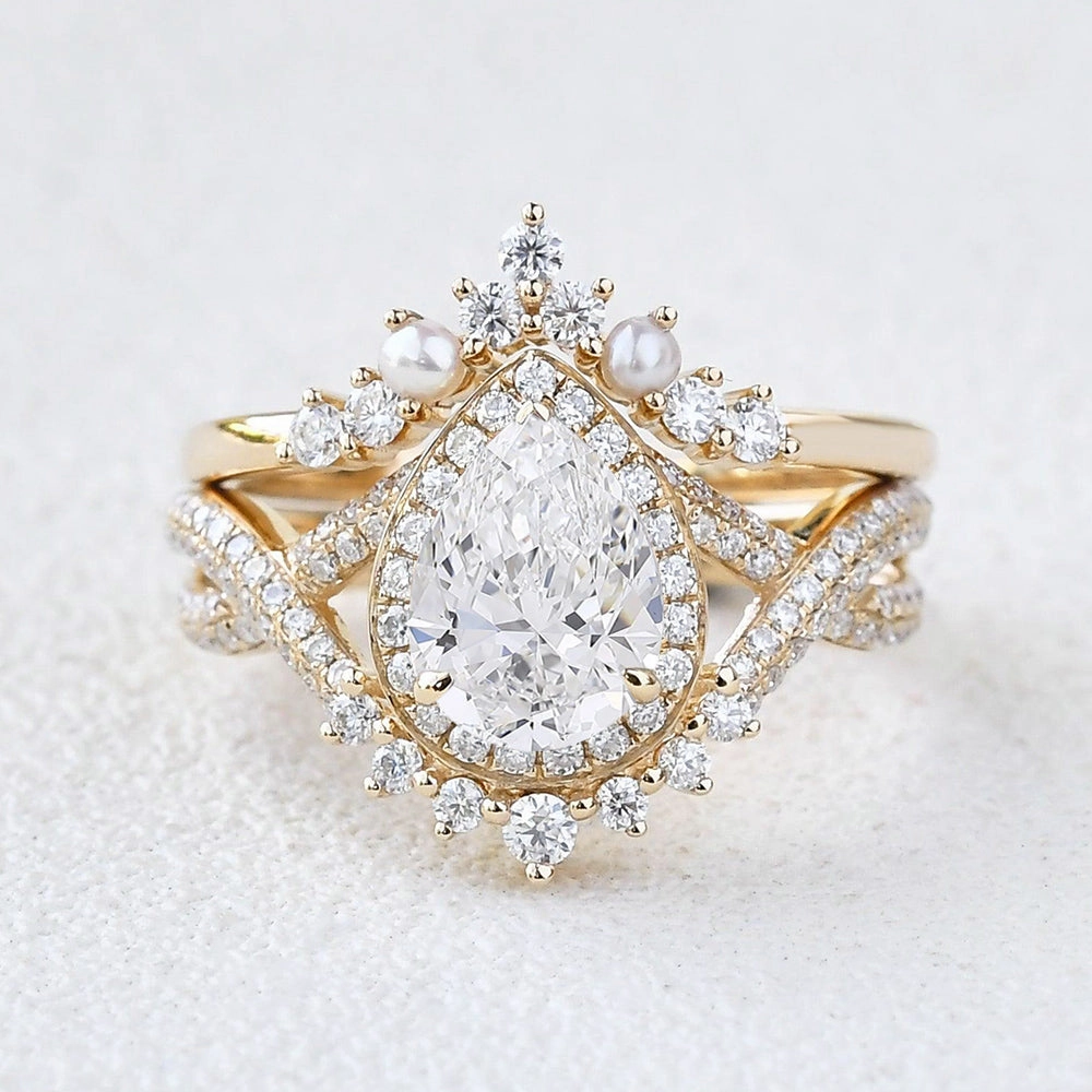 1.0-2.0 Pear Cut Lab Grown Diamond Infinity Halo Ring Set 2pcs - Katherine Youthful Glow