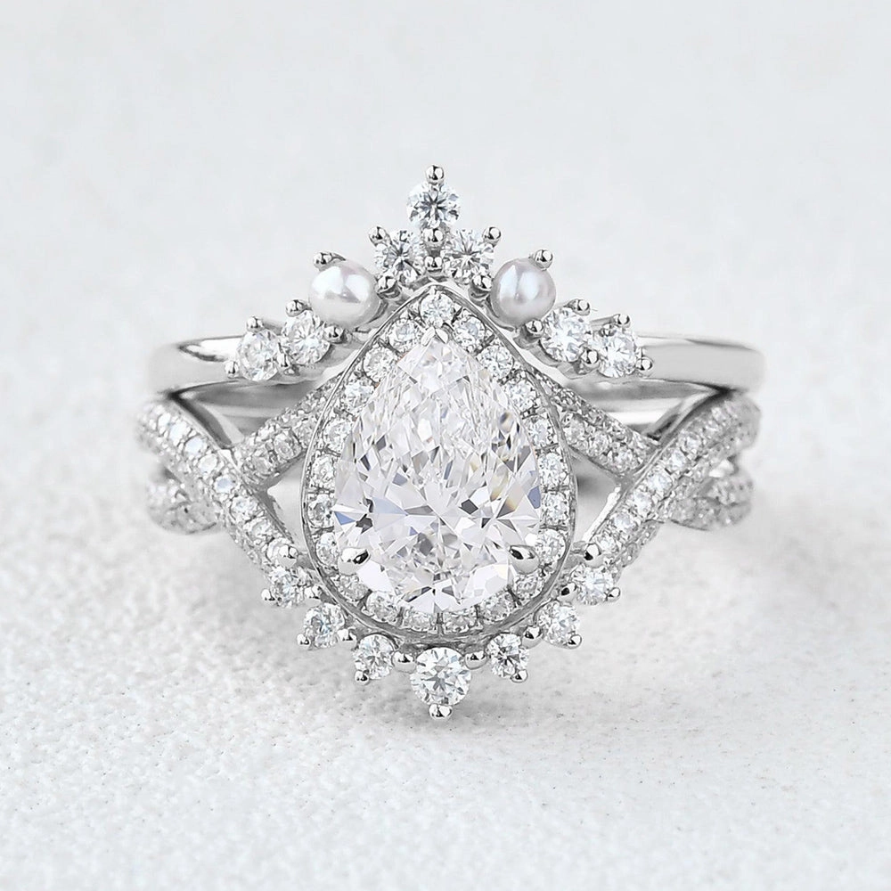 Wedding Ready 1.0-2.0 Pear Cut Lab Grown Diamond Infinity Halo Ring Set 2pcs - Katherine