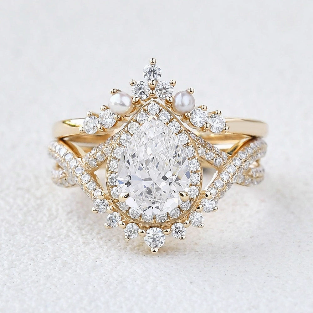 Retro Vibe Sleek Design 1.0-2.0 Pear Cut Lab Grown Diamond Infinity Halo Ring Set 2pcs - Katherine