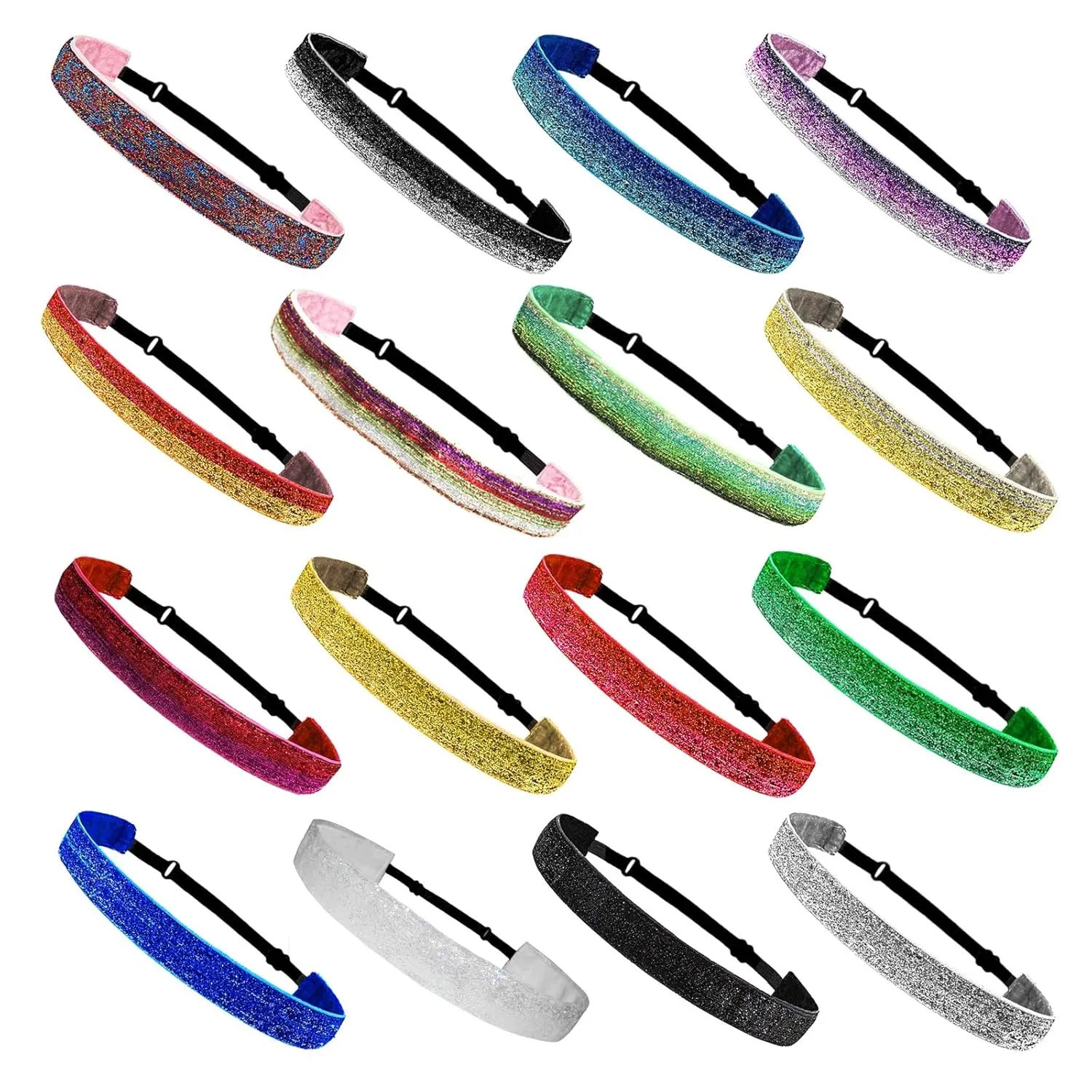 Glitter Headbands Adjustable Non-Slip Head Bands Cute Elastic Hair Accessories For Gymnastics-Sparkly Hair Bands Gifts Stretch Fashion Headbands For Women, Black