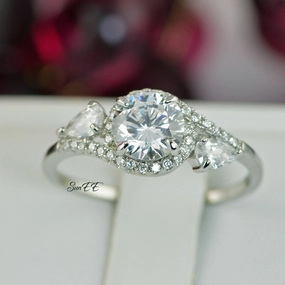 Best Seller 3.0ct Halo Brilliant Cut with Pear Bridal Wedding Engagement Ring Diamond Simulated 925 Sterling Silver Anniversary Ring SKU:00197