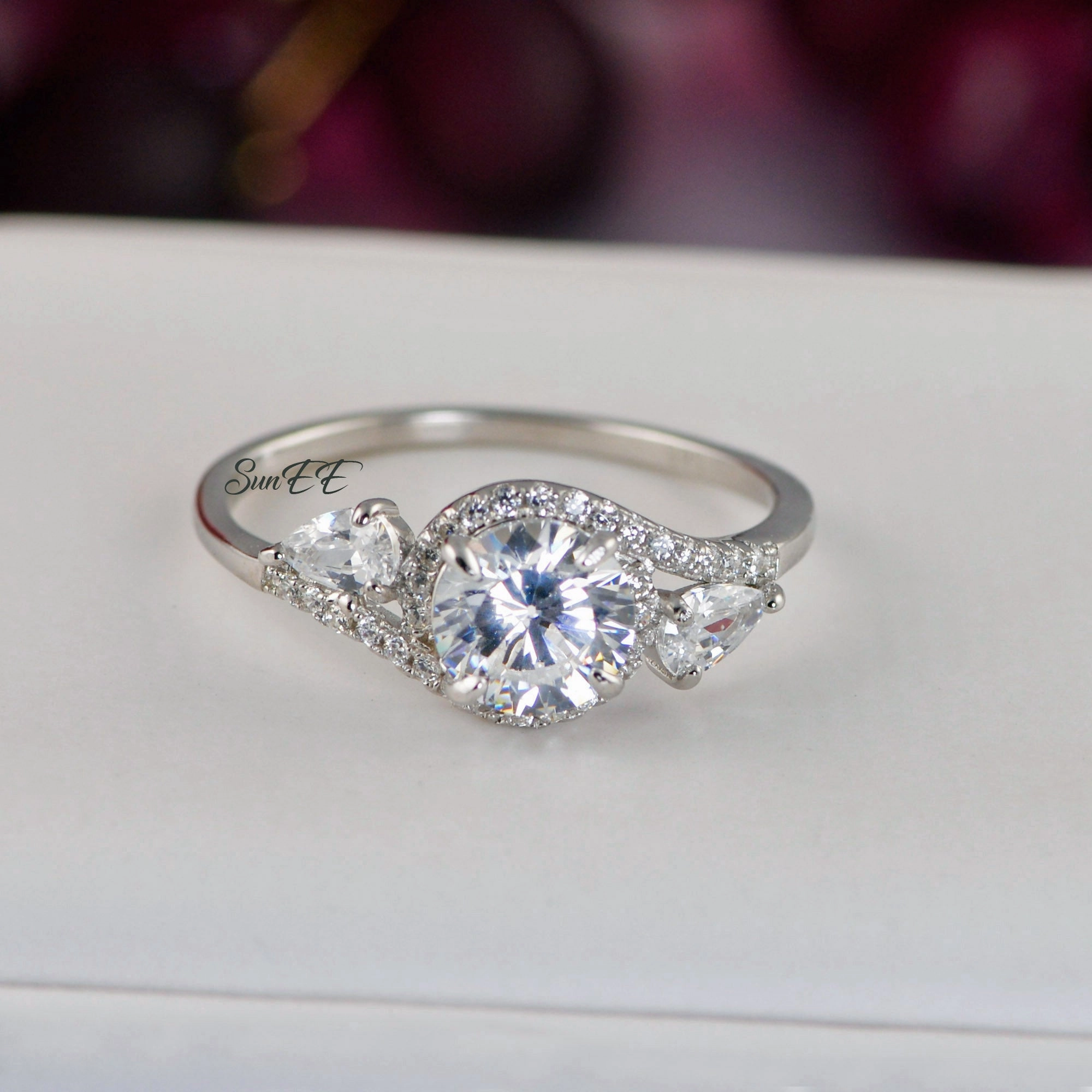 Bold Decoration Fresh Style 3.0ct Halo Brilliant Cut with Pear Bridal Wedding Engagement Ring Diamond Simulated 925 Sterling Silver Anniversary Ring SKU:00197