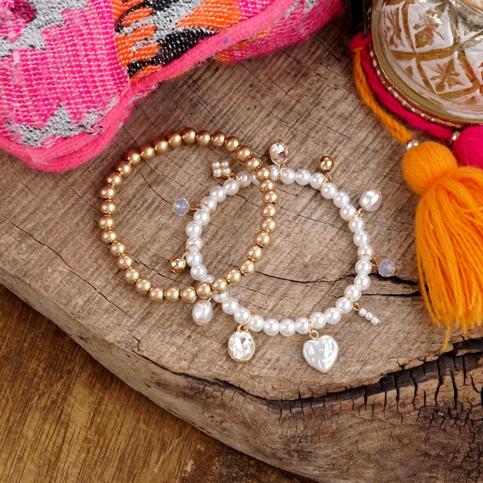 Editor's Choice Charmed Light ?C Mixed Charm & Beaded Stretchy Bracelet Set