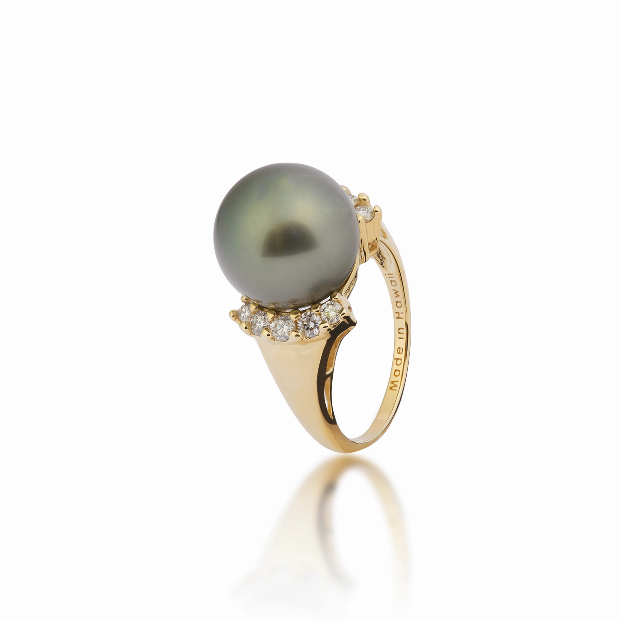 Casual Classic Tahitian Black Pearl Ring in Gold with Diamonds - 12-13mm