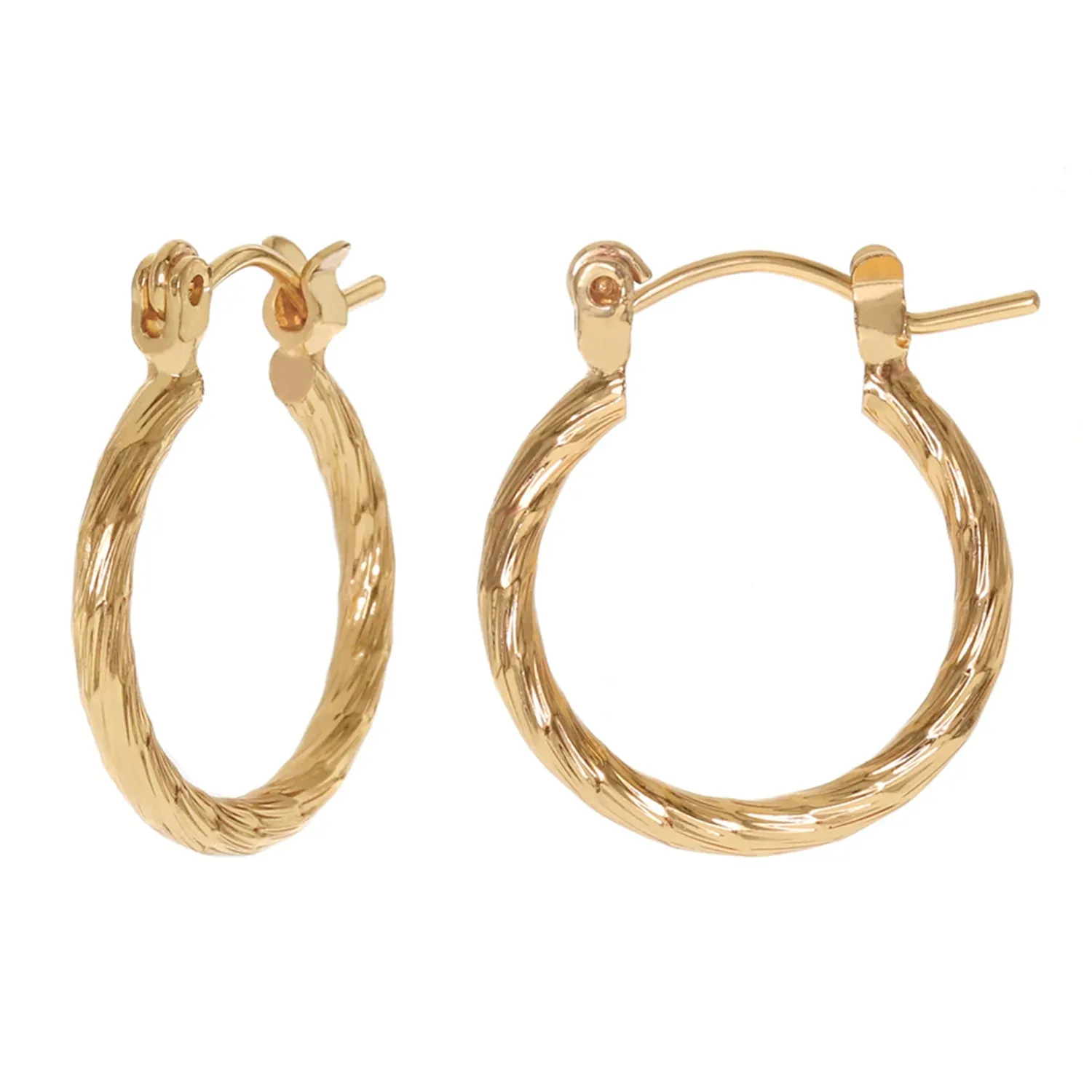 GNS Twisted Diamond Cut Hoop Earring Gold
