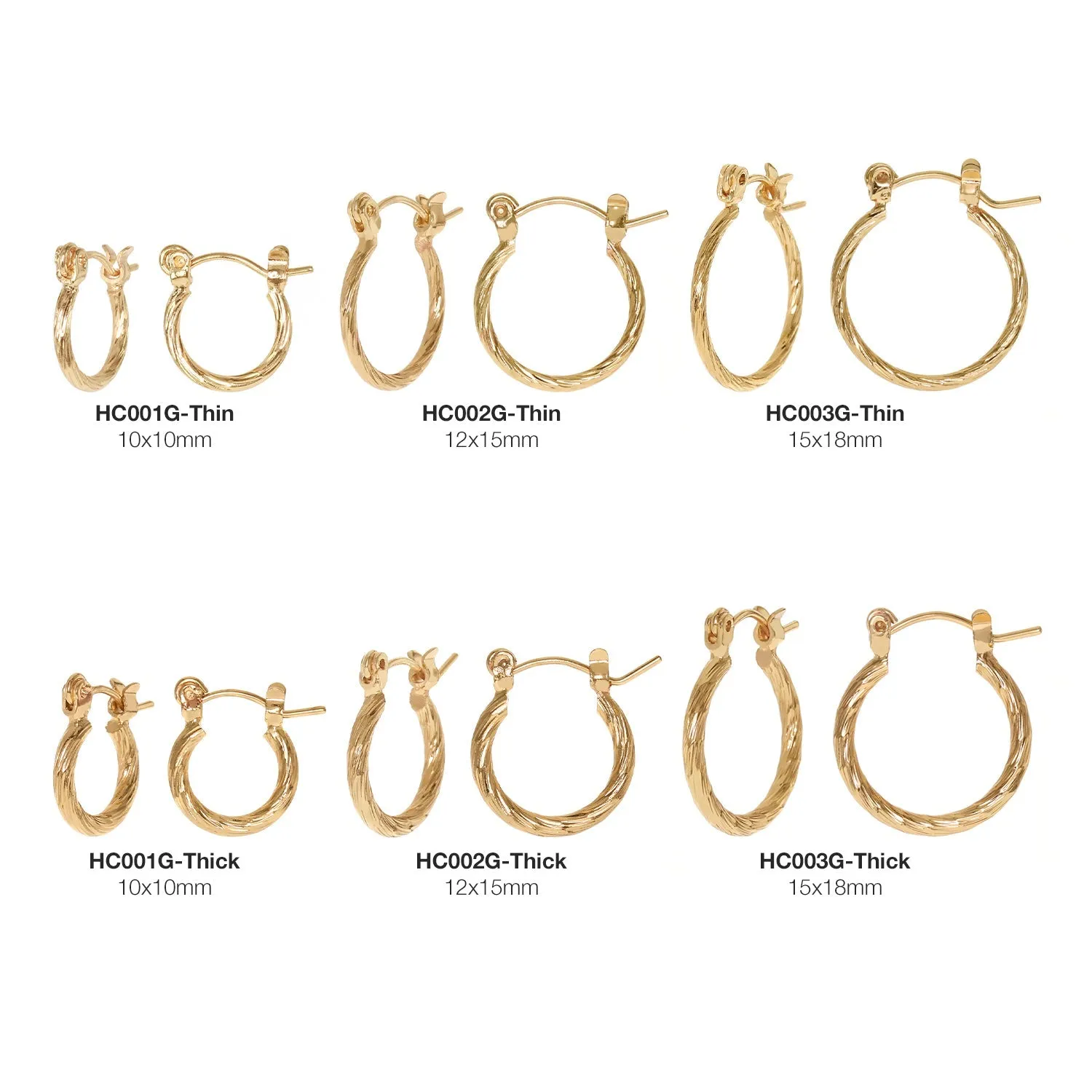 GNS Twisted Diamond Cut Hoop Earring Gold