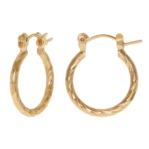 GNS Twisted Diamond Cut Hoop Earring Gold