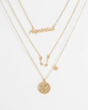 Gold Aquarius Zodiac Necklace
