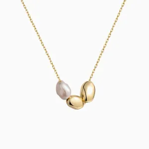 Gold Bead Baroque Pearl Pendant Necklace