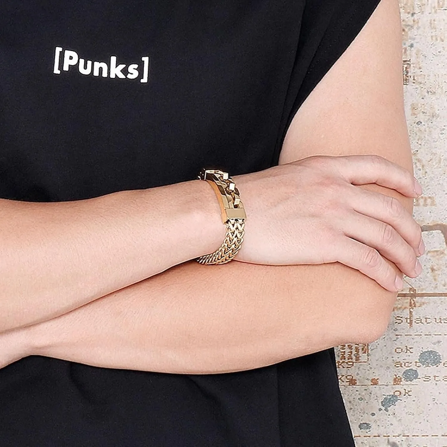 Gold Bracelets Men,Stainless Steel Bracelets for Men 12MM Wheat Chain Men's Bracelets Bangles Gold