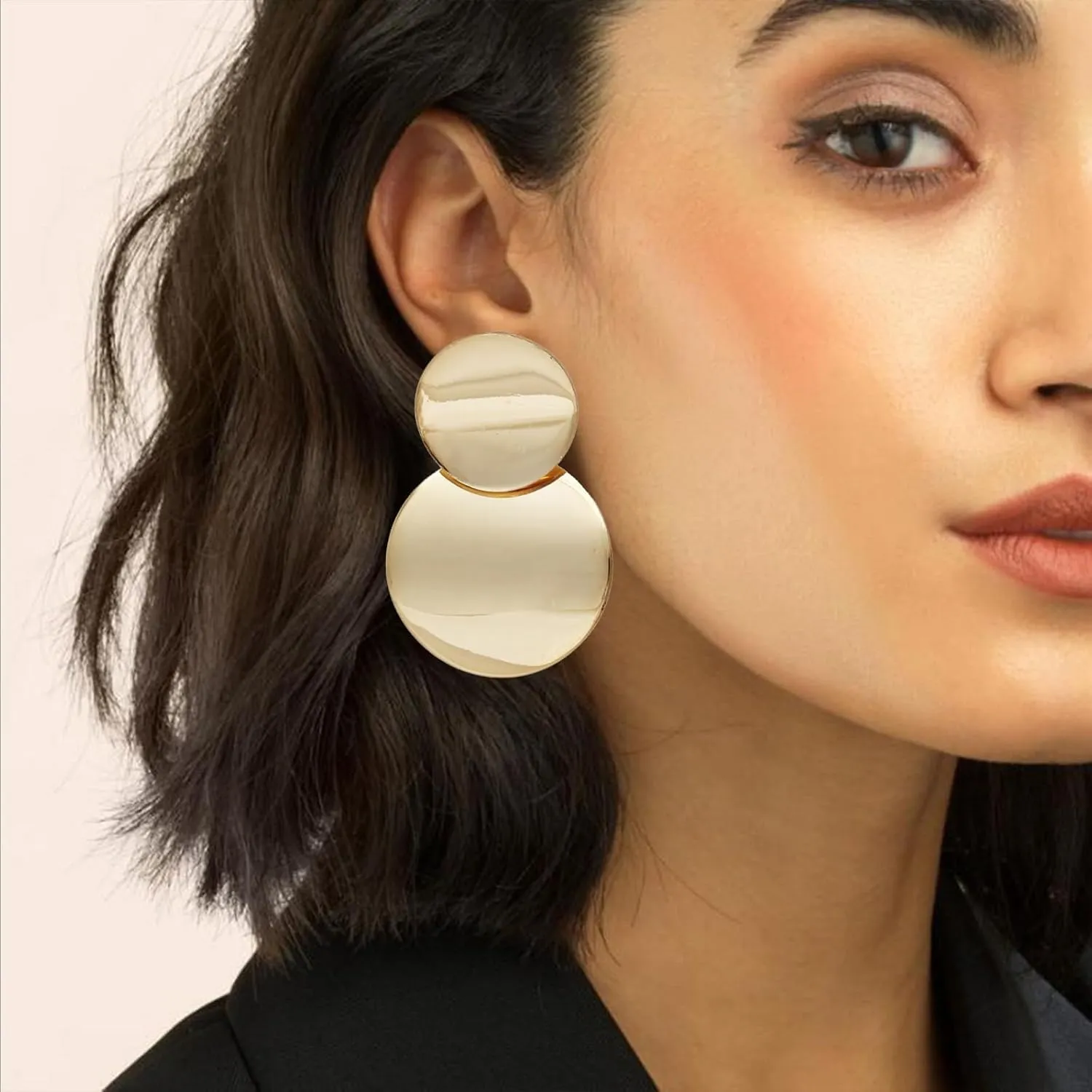 Gold Circle Disc Earrings Geometric Disc Statement Earrings for Women 14K Gold Double Round Disc Square Dangle Earrings Exaggerated Metal Geometric Earrings Jewelry