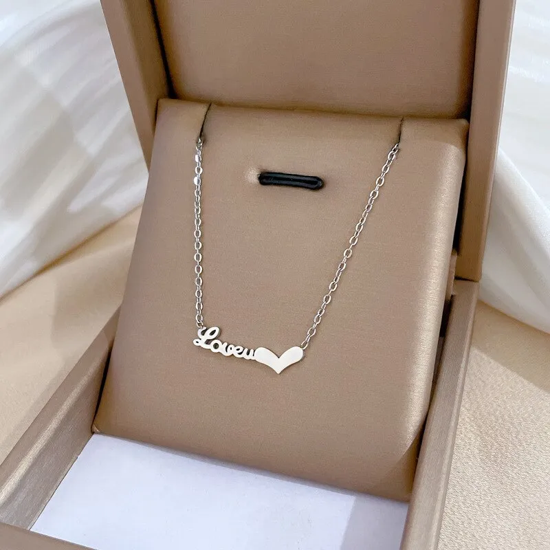 Gold Color Letter Love Personality Necklace Heart Pendant Necklace Couple Lady Girl