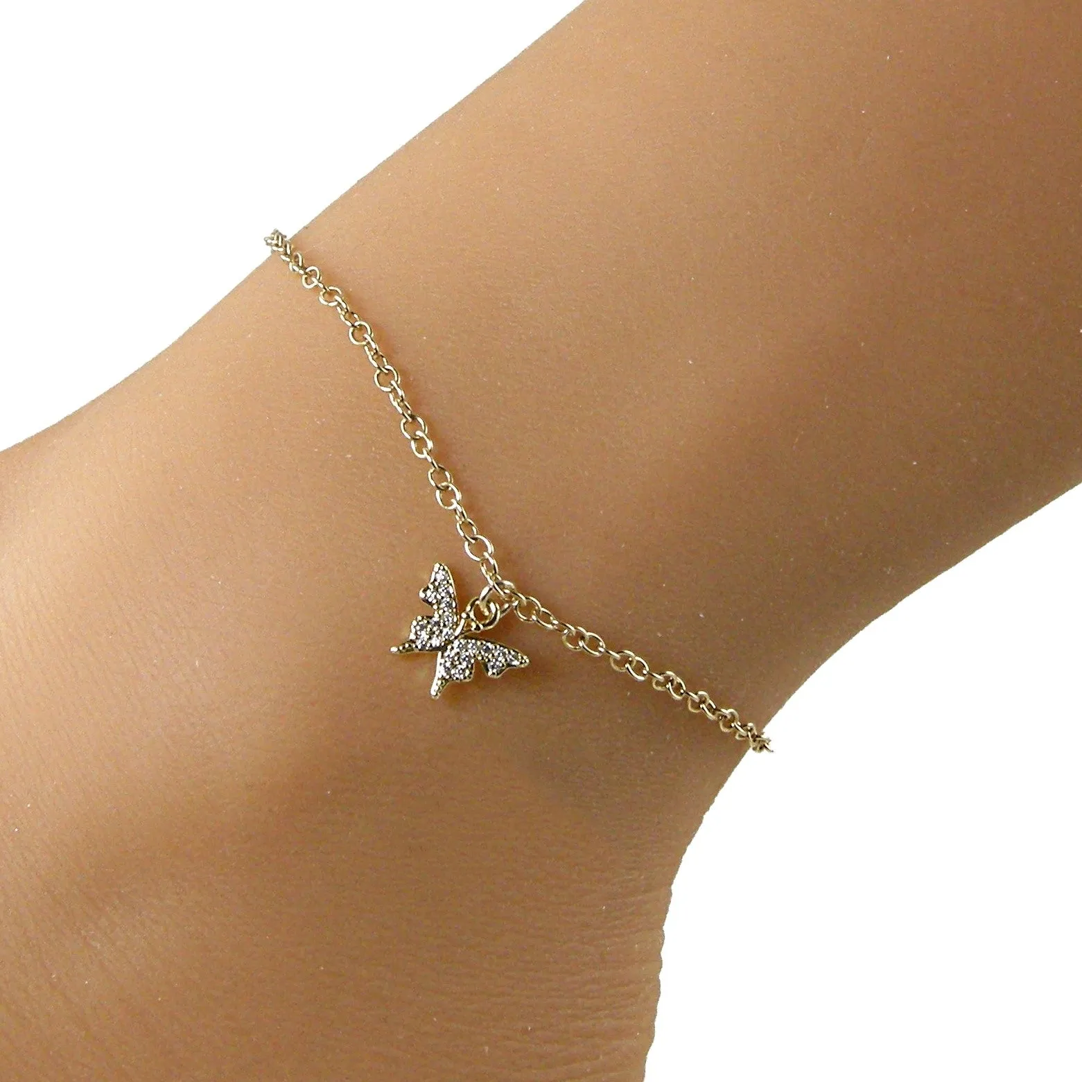 Gold Crystal Butterfly Anklet