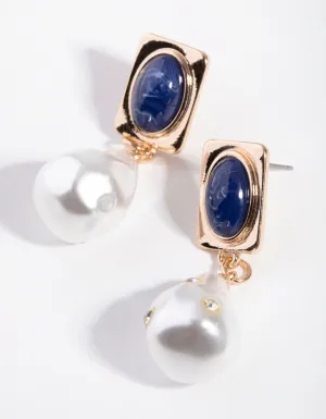 Gold Diamante Pearl Drop Earrings