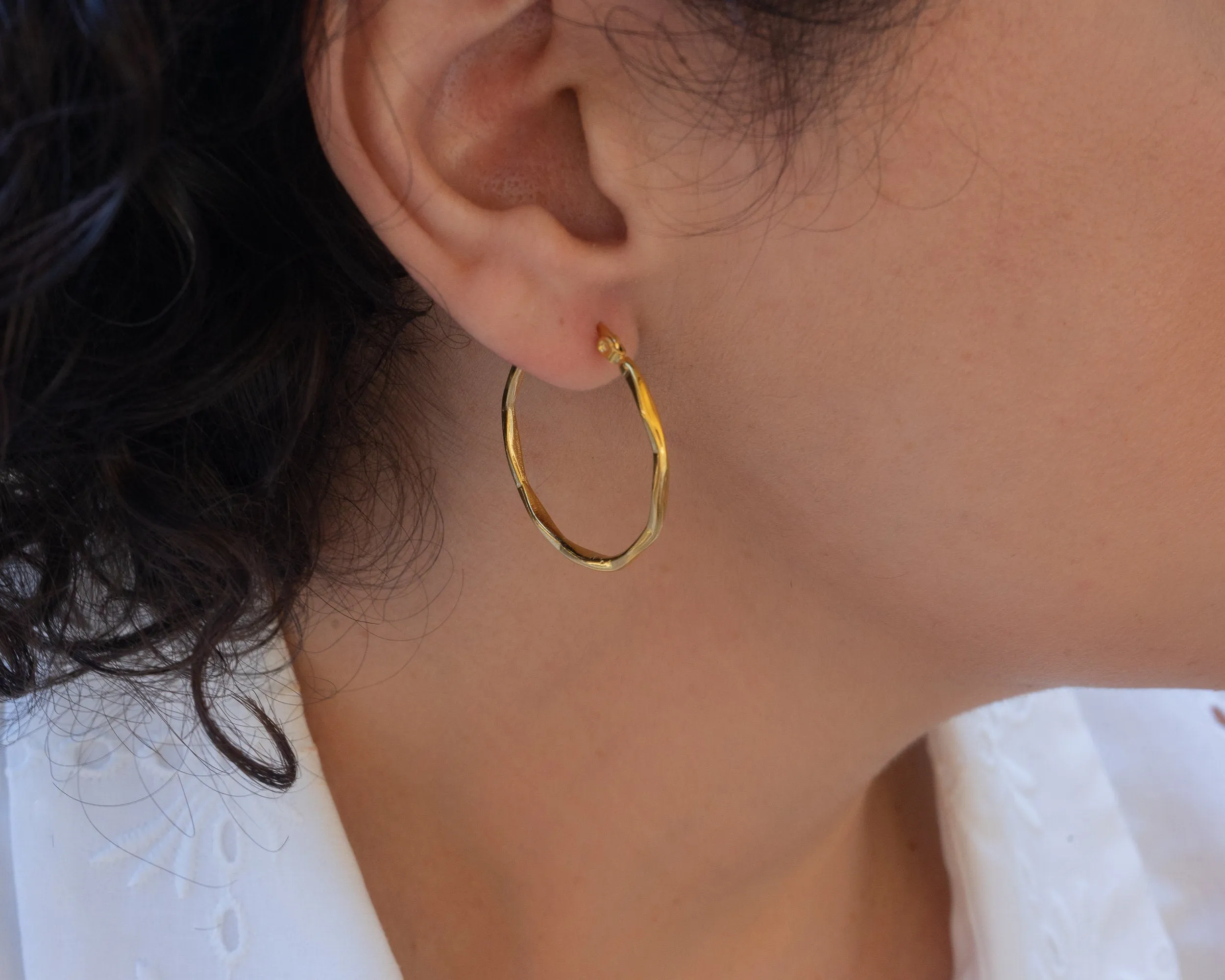 Gold Hammered Hoop Earrings Large