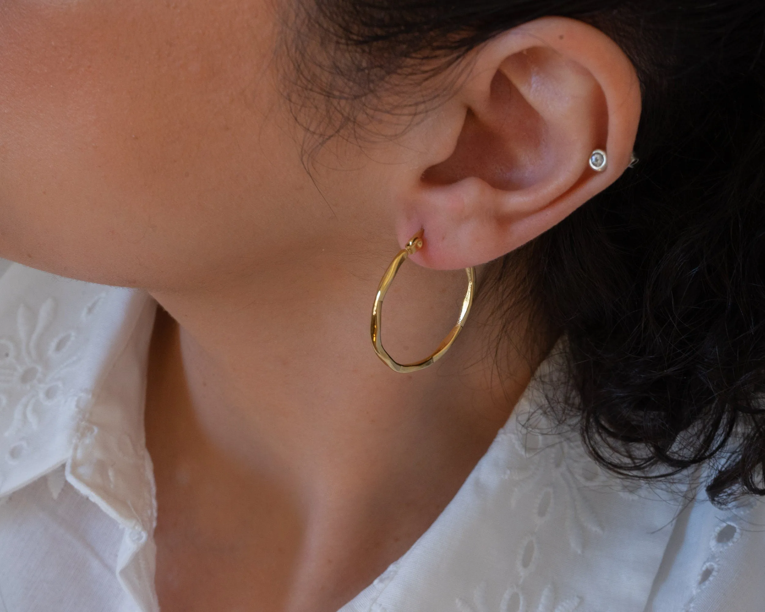 Gold Hammered Hoop Earrings Large