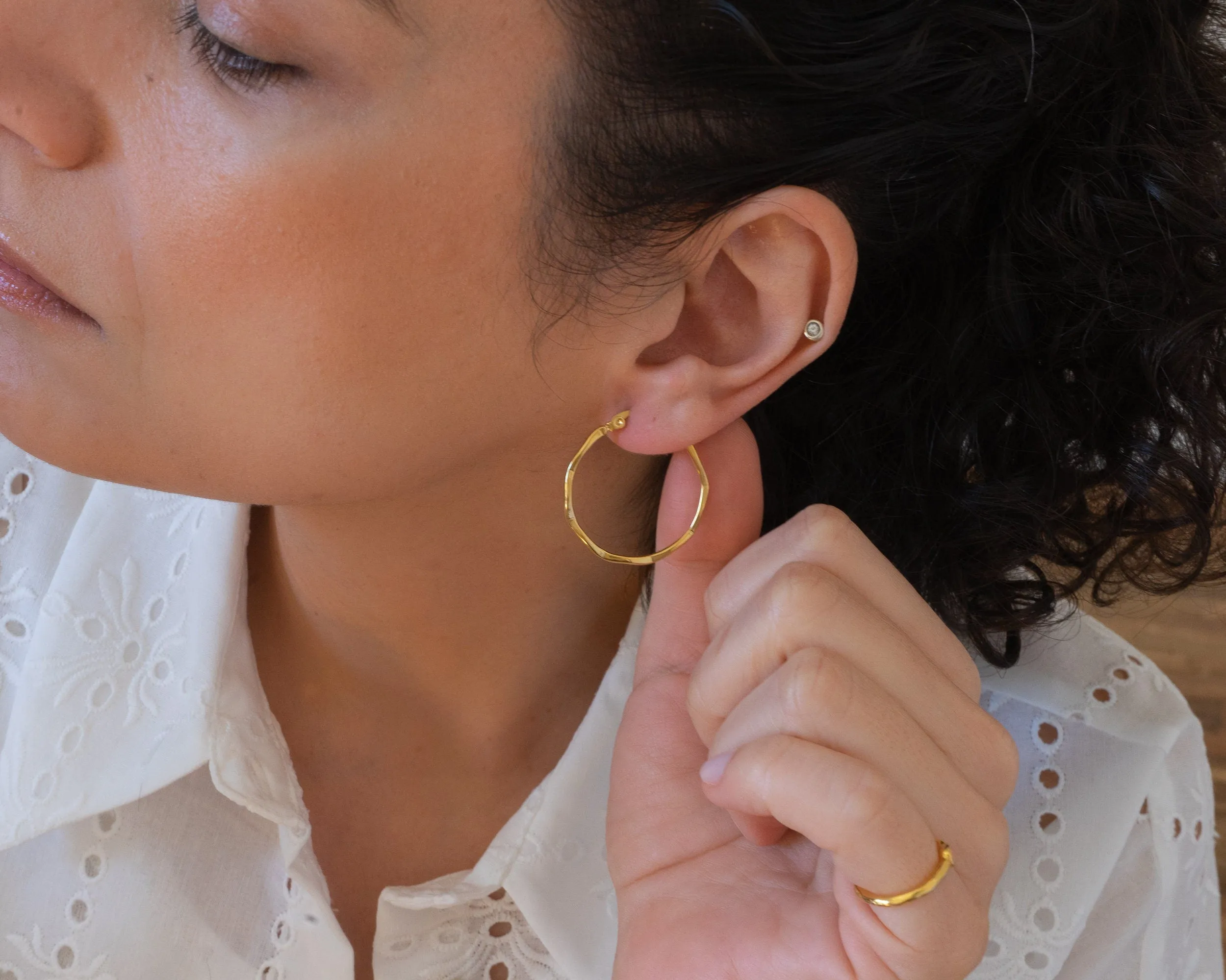 Gold Hammered Hoop Earrings Large