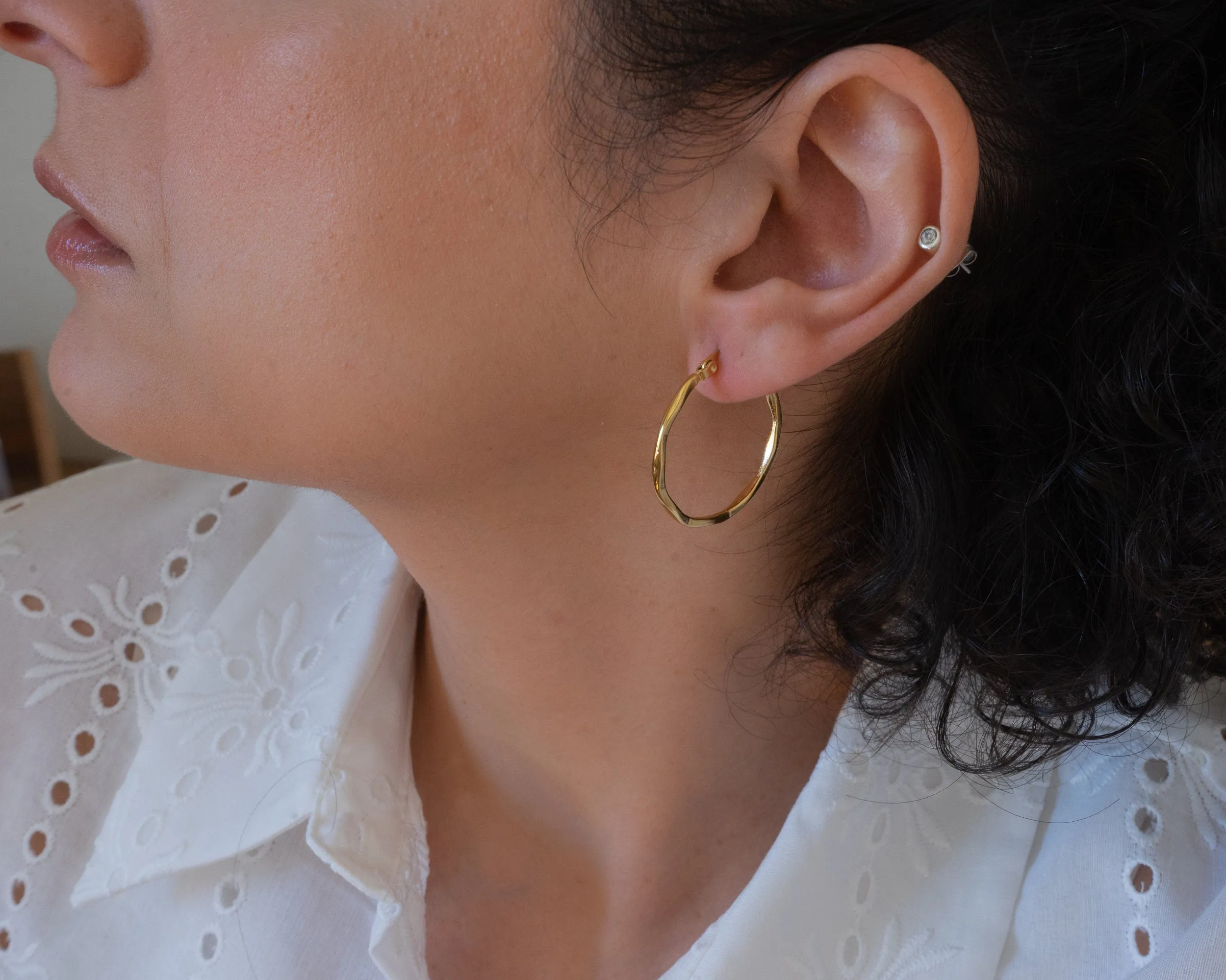 Gold Hammered Hoop Earrings Large