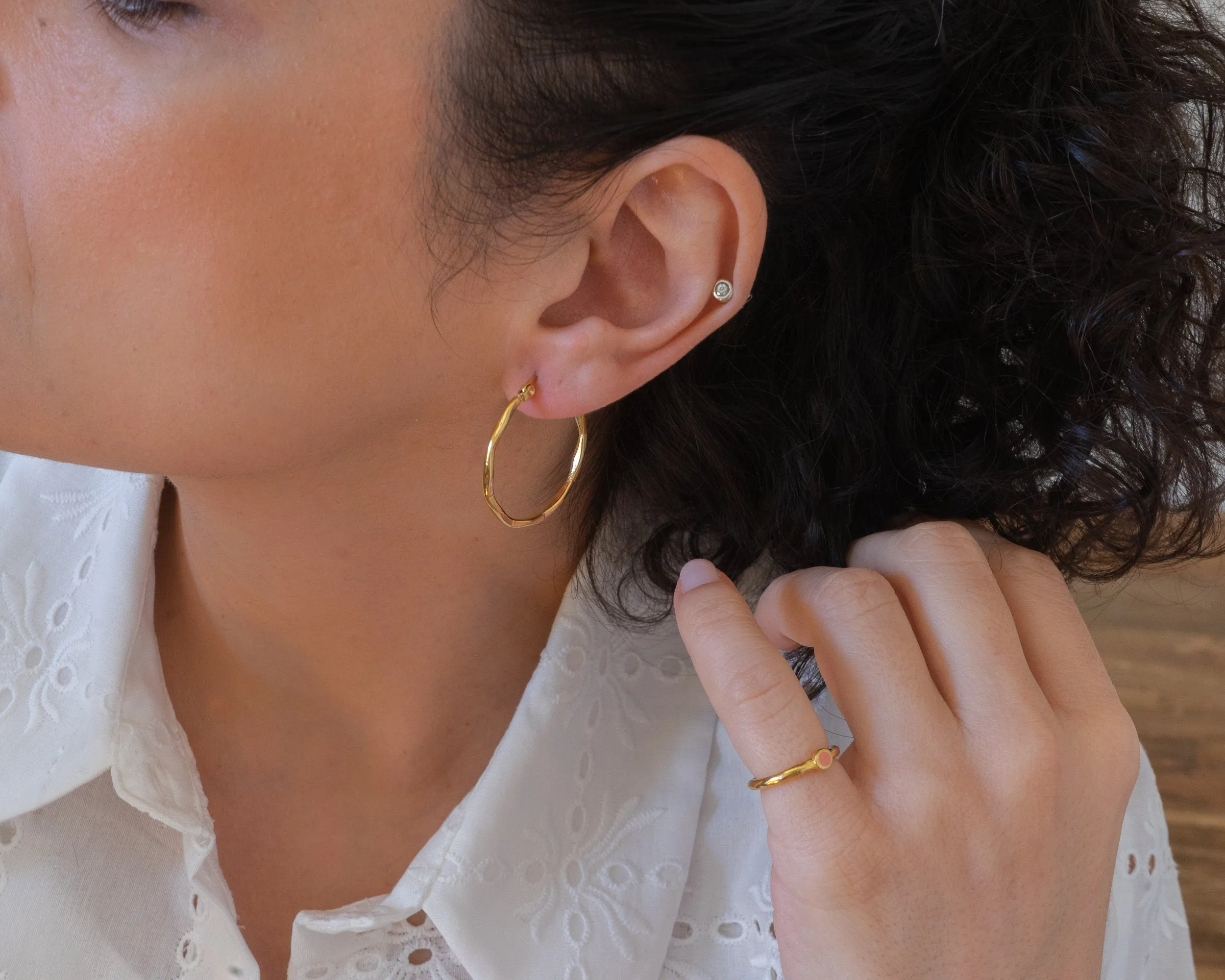 Gold Hammered Hoop Earrings Large