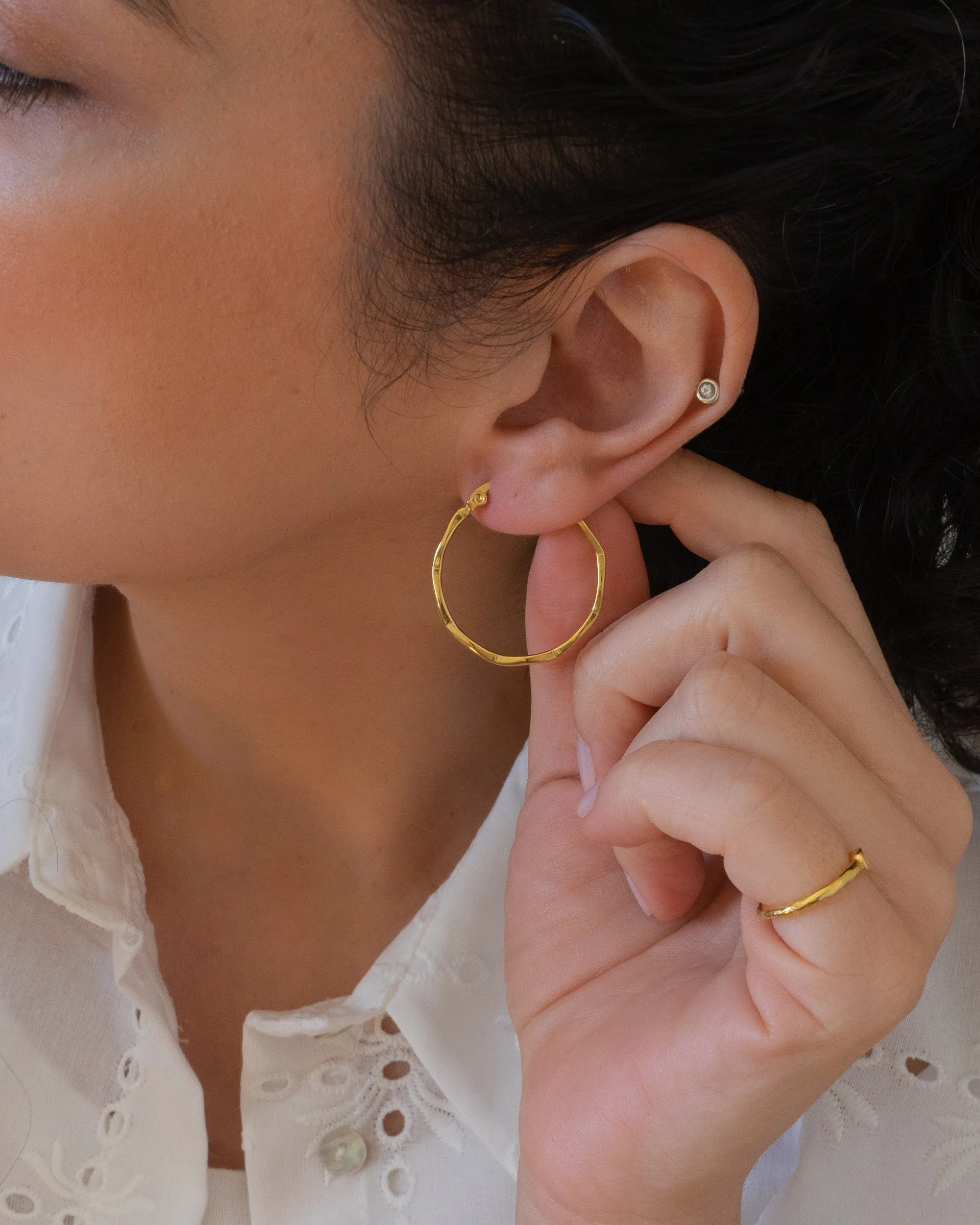 Gold Hammered Hoop Earrings Large