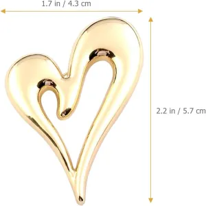 Gold Heart Brooch for Women - Vintage Lapel Pin, Cute Lapel Brooche, Fashion Jewelry Valentines Clothing Decoration for Suit, Hat, Handbag, Jacket, Scarves 5.7 x 4.3 cm