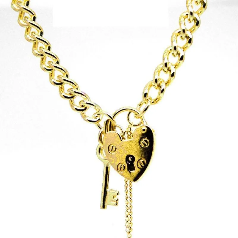 Gold Heavy Curb Charm Bracelet with Padlock
