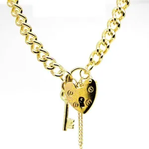 Gold Heavy Curb Charm Bracelet with Padlock