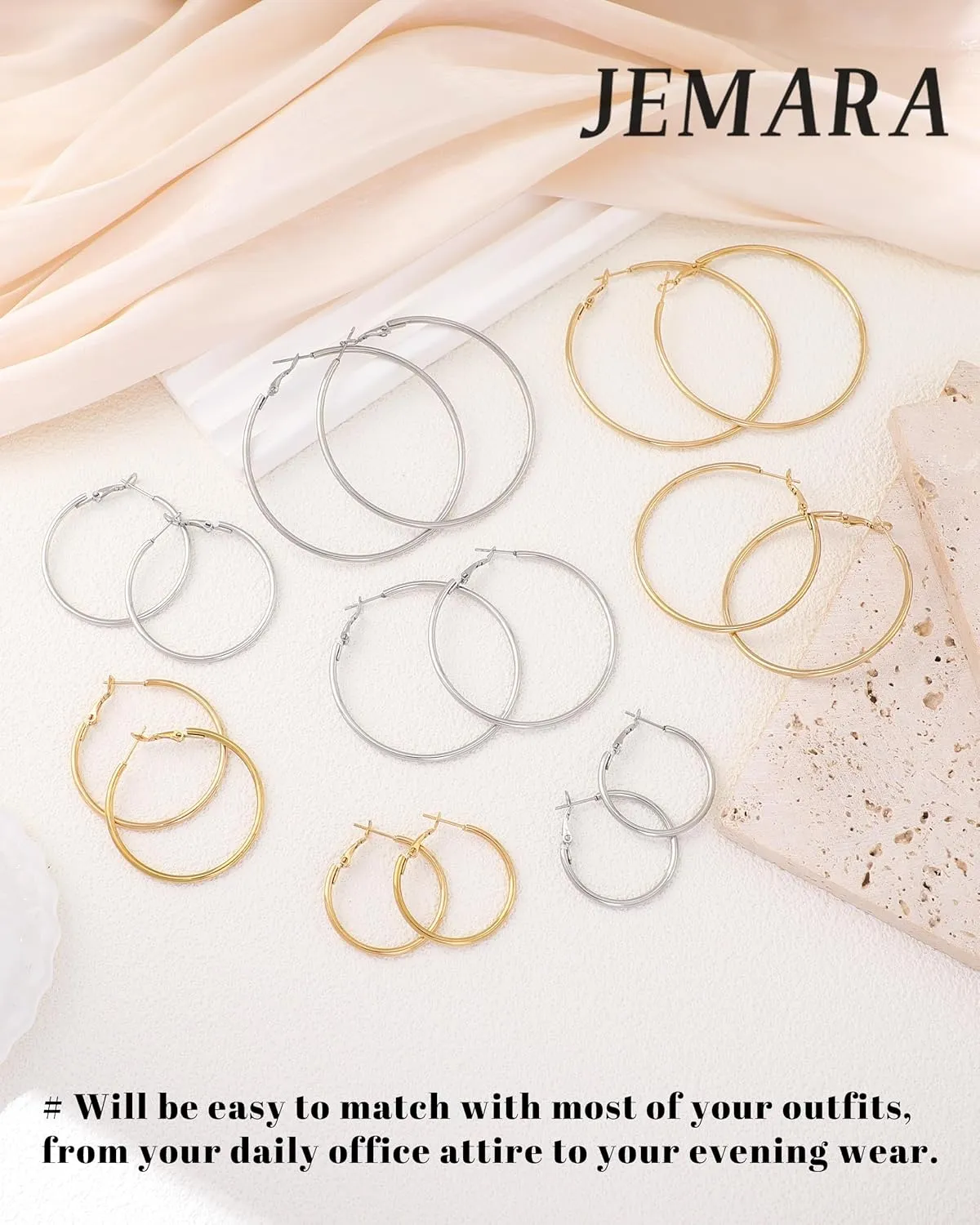 Gold Hoop Earrings for Women Hypoallergenic Stainless Steel Large Thin Gold Hoop Earrings Lightweight Big Hoops Aretes de Acero Inoxidable para Mujer 30/40/50/60MM