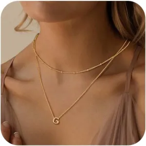 Gold Layered Initial Necklace for Women,14K Gold Plated Letter G Layered Initial Pendant Necklace,Tiny Initial Choker Necklace Dainty Gold Necklaces for Women Jewelry