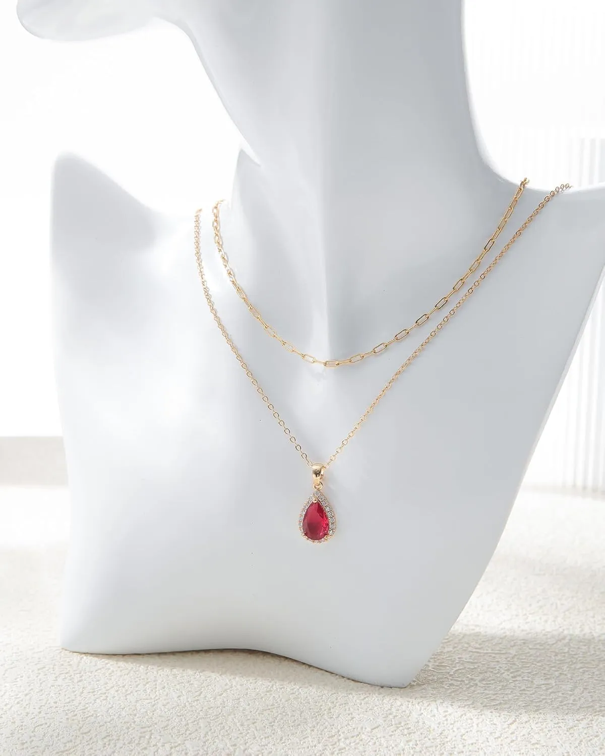 Gold Layered Necklaces for Women, 18k Gold Plated Crystal Necklace Paperclip Choker Emerald Green Jewelry for Women Gifts